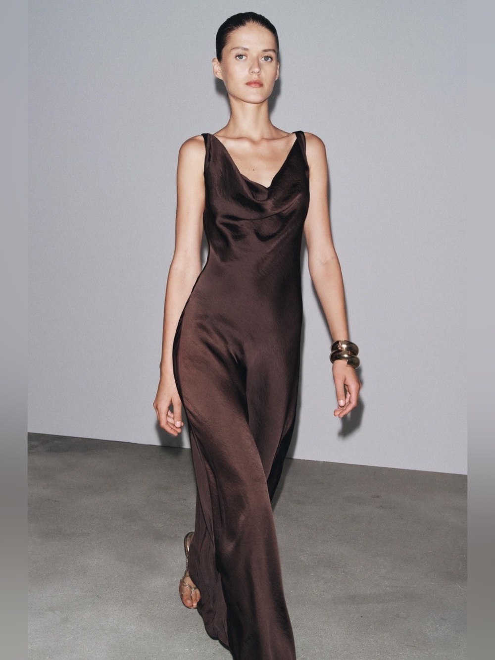 NWT dark Brown Satin Gown maxi evening party cocktail dress
